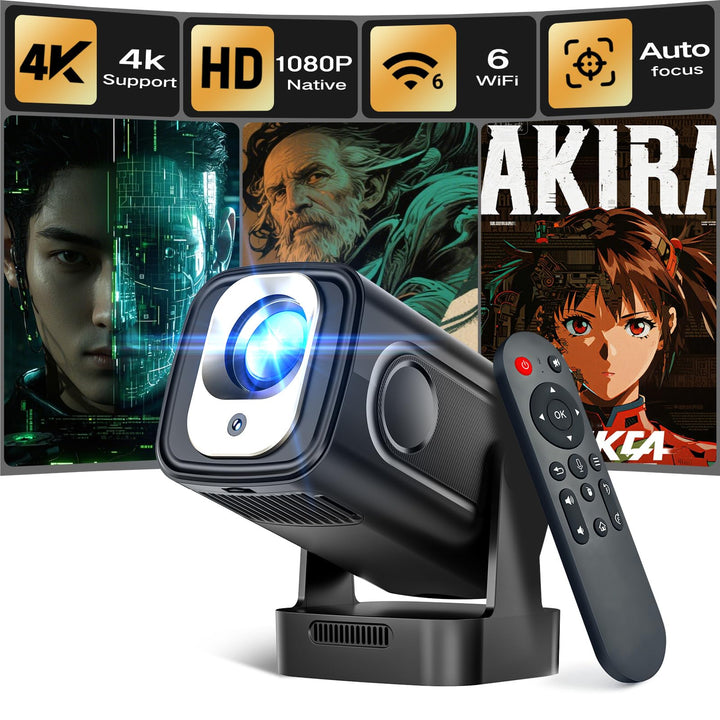Alwtniet HY310 Mini Beamer 4K Unterstützt, 1080P Mini Projektor mit Autofokus & Automatische Trapezk