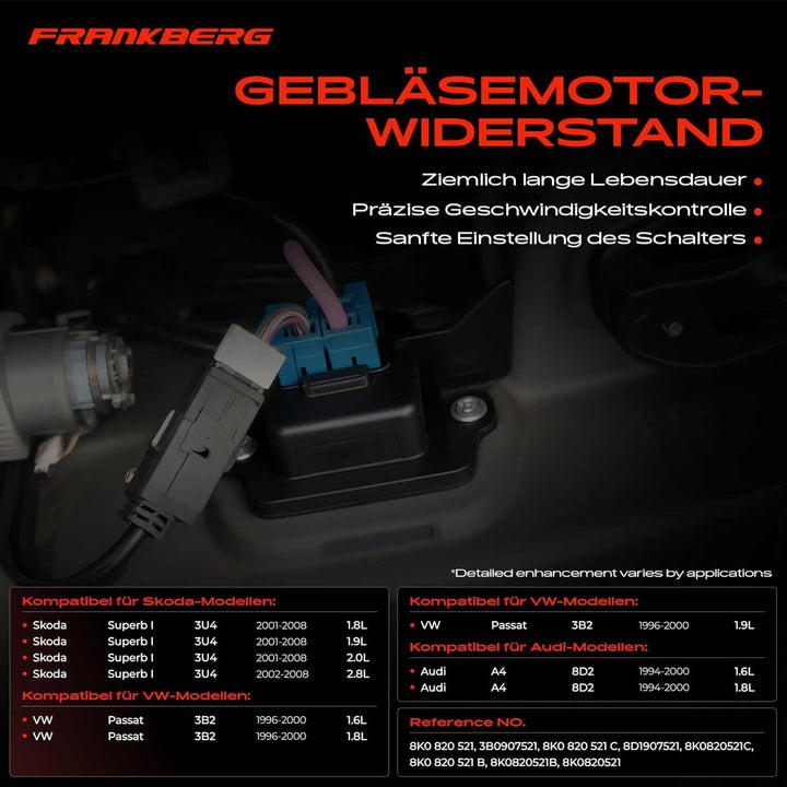 Frankberg Vorwiderstand Kühlerlüfter Kompatibel mit A4 8D2 B5 8D5 Superb I 3U4 P-a-s-s-a-t 35I 3A2 3