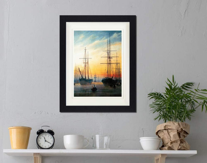 1art1 Caspar David Friedrich Poster Ansicht Eines Hafens, 1815-16 Gerahmtes Bild Mit Edlem Passepart