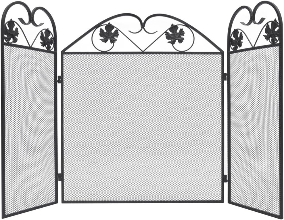 Festnight 3-seitiger Kaminschirm Kamingitter Kaminfunkenschutz aus Eisen Klappbares Design Schwarz