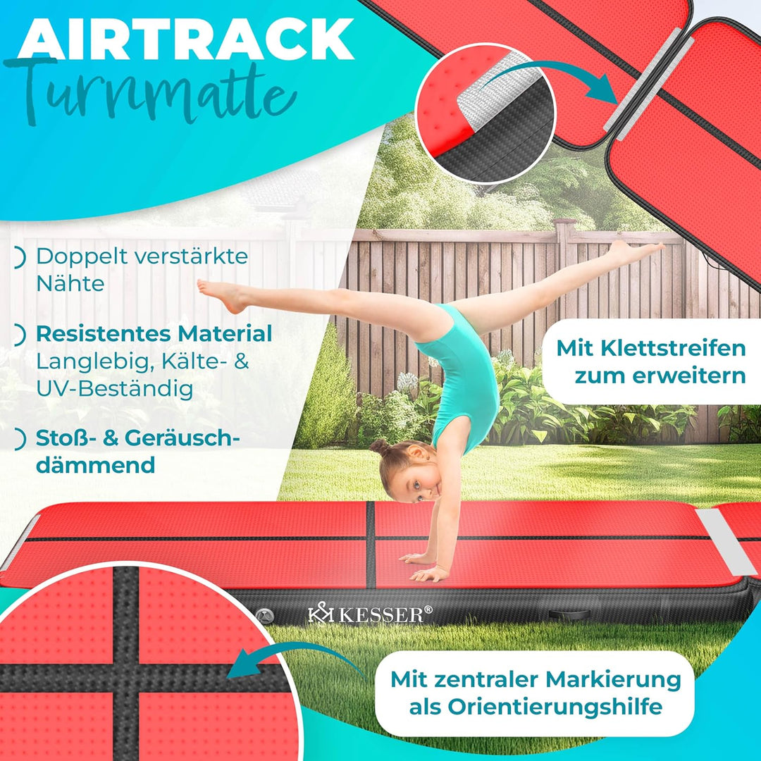 KESSER® Turnmatte Aufblasbar Airtrack Fitness-Matte Gymnastikmatte | inkl. Tragetasche & elektr. Luf