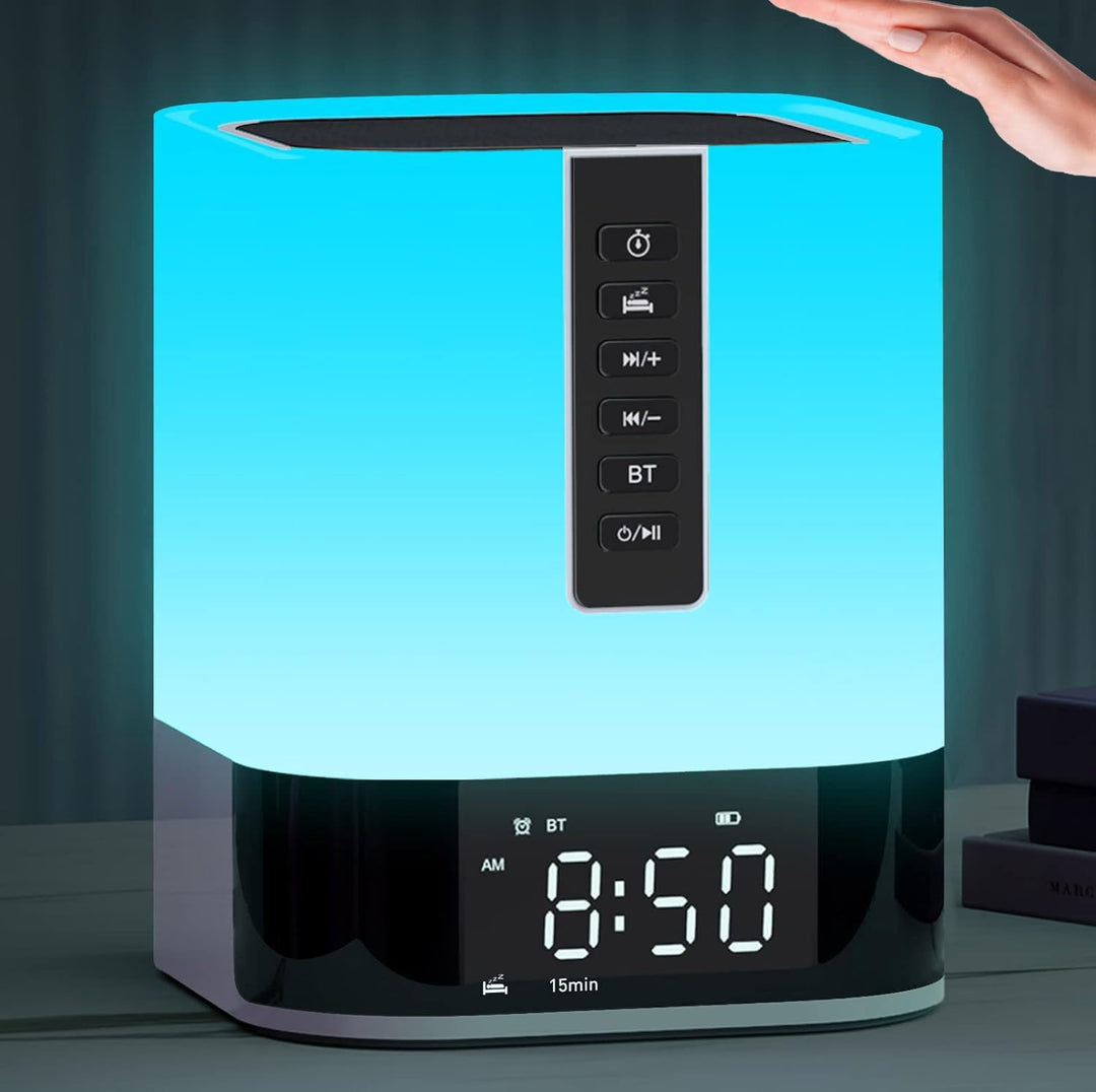 Tragbar Bluetooth Lautsprecher mit Licht, Digital Wecker, MP3-Player, White Noise Machine, Sleep Aid