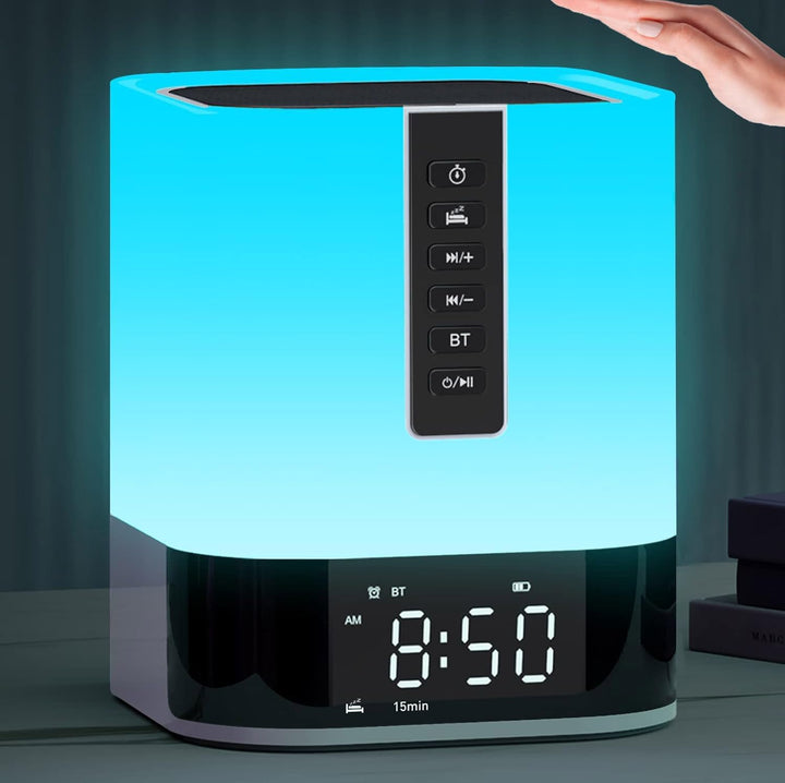 Tragbar Bluetooth Lautsprecher mit Licht, Digital Wecker, MP3-Player, White Noise Machine, Sleep Aid