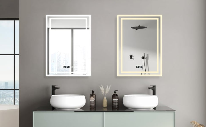 BD-Baode Badspiegel mit Beleuchtung, 50x70cm Badezimmerspiegel Rechteckiger mit Touch Schalter und U