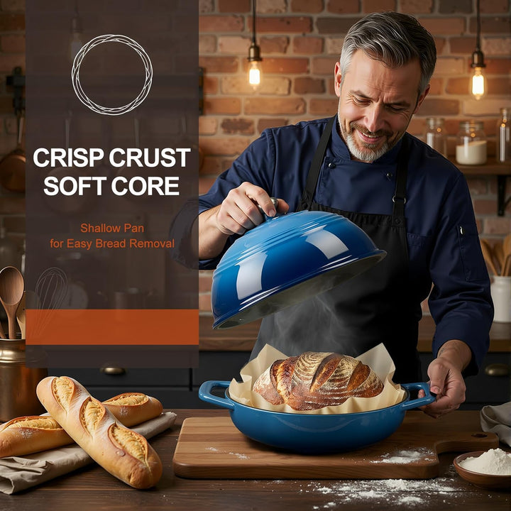 Overmont Gusseisen Topf Emaille Brotbacktopf - 5.7L Bräter Schmortopf mit Deckel und Kochbuch – für