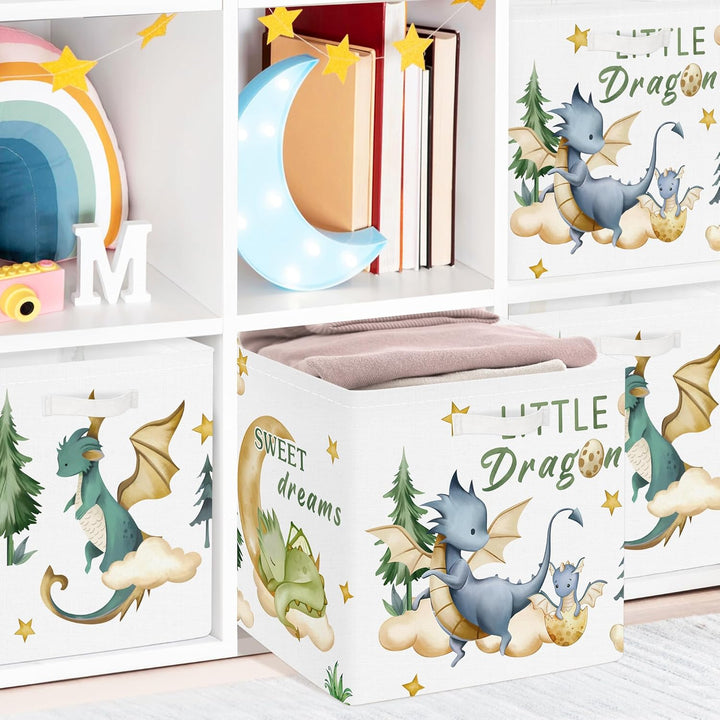 Clastyle 3 Stück Dinosaurier Aufbewahrungsbox Stoff für Kallax Faltbar Aufbewahrungskorb Klein Schra