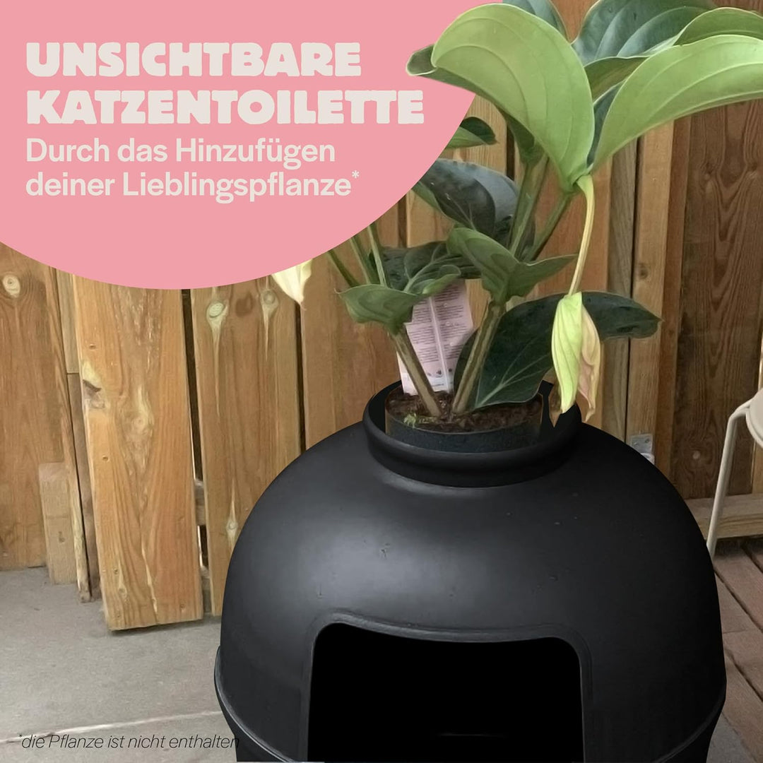 RHRQuality Katzentoilette Flower XXL unsichtbare Katzenklo mit Deckel 51Ø x 55cm (Schwarz), Schwarz