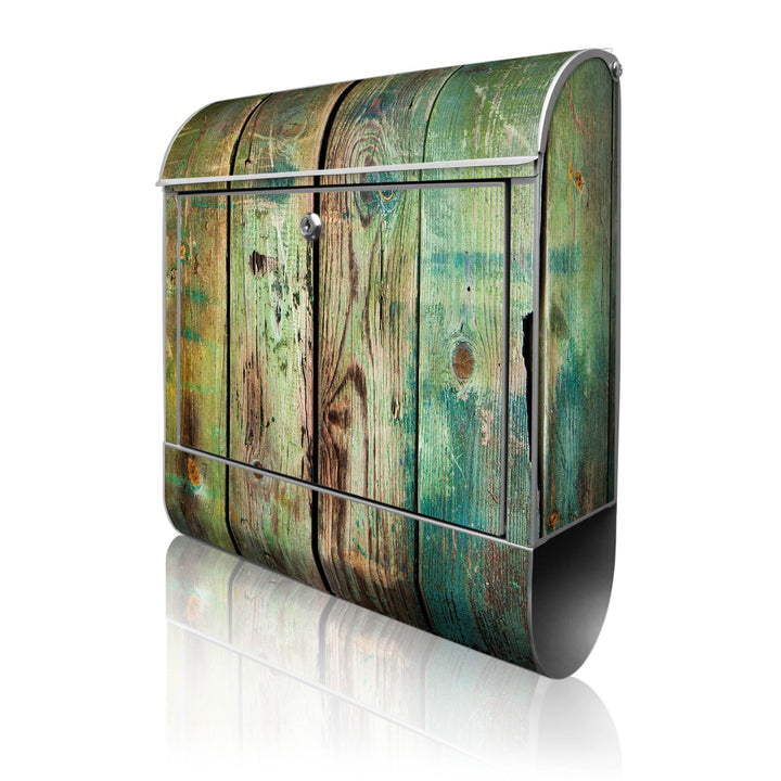 banjado® Design Briefkasten mit Motiv Grünes Holz 39x47x14cm &amp; 2 Schlüssel - Briefkasten Stahl Silbe