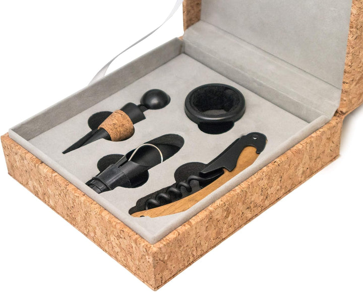 Vin Bouquet Wein-Set, inkl. Korkenzieher, Ausgiesser, Stopper und Tropfenring, Kork, Original
