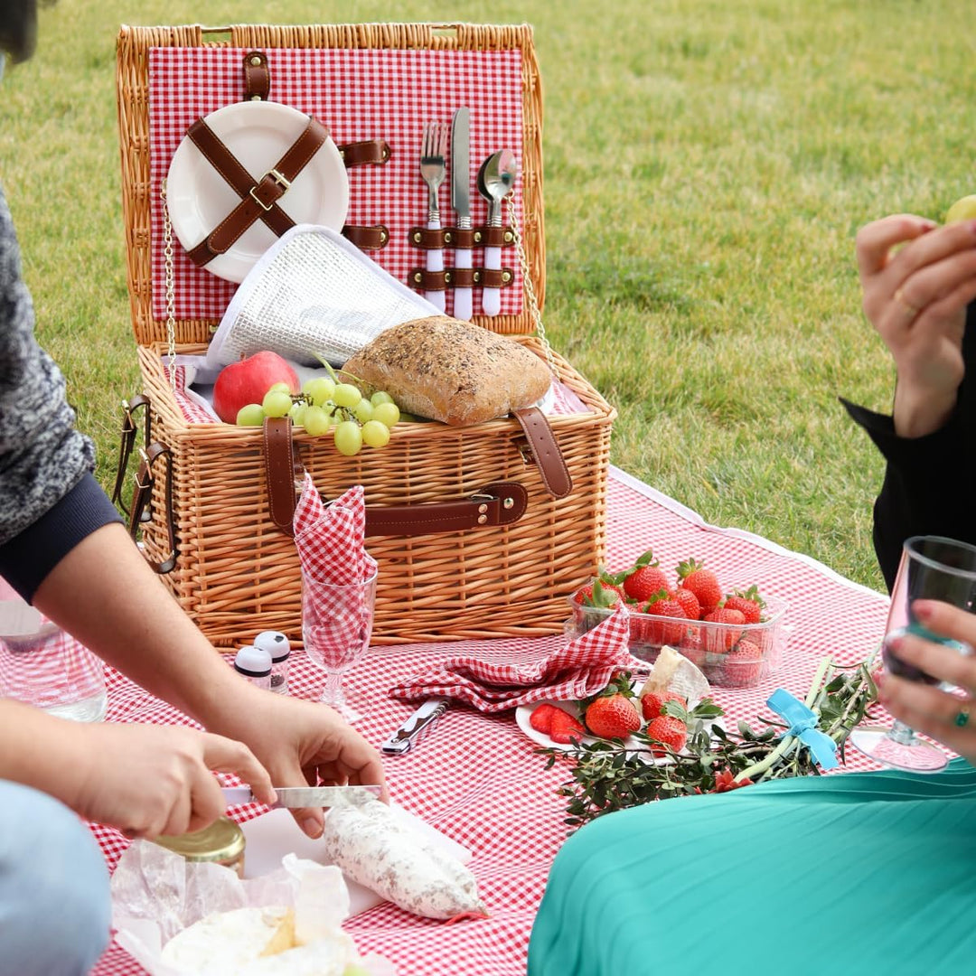 Linxor - Isothermischer Picknickkorb mit Tischdecke und Zubehör - 2 Personen Rot, Rot