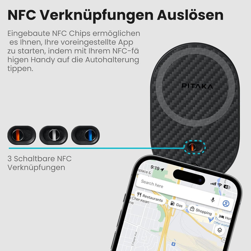 pitaka Handyhalterung mit Ladefunktion Autohalterung 15W Ladegerät für iPhone 15/14/13 mit NFC 360°