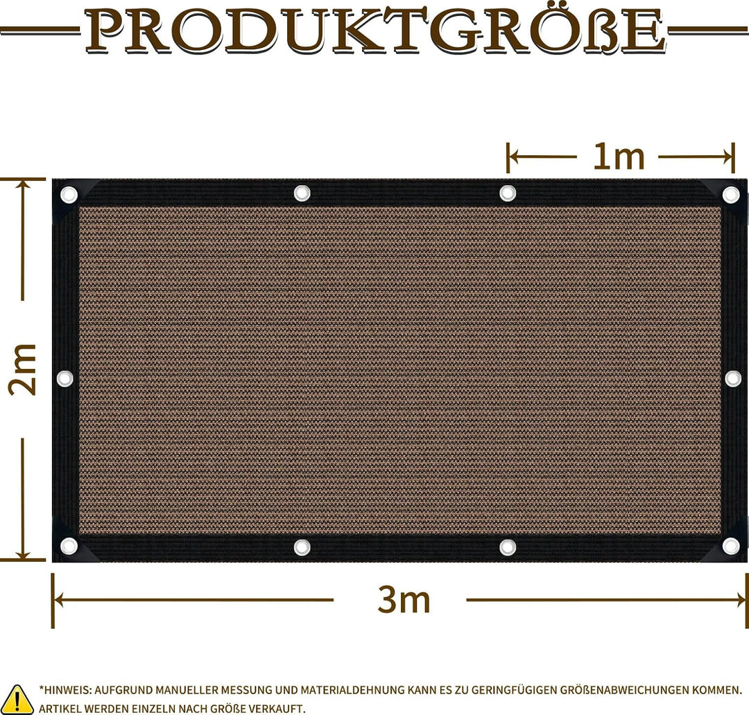 Schattierungsnetz 80% UV Schutz mit Ösen 2x3m für Garten 2x3m Braun, 2x3m Braun
