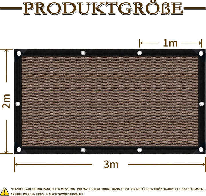 Schattierungsnetz 80% UV Schutz mit Ösen 2x3m für Garten 2x3m Braun, 2x3m Braun