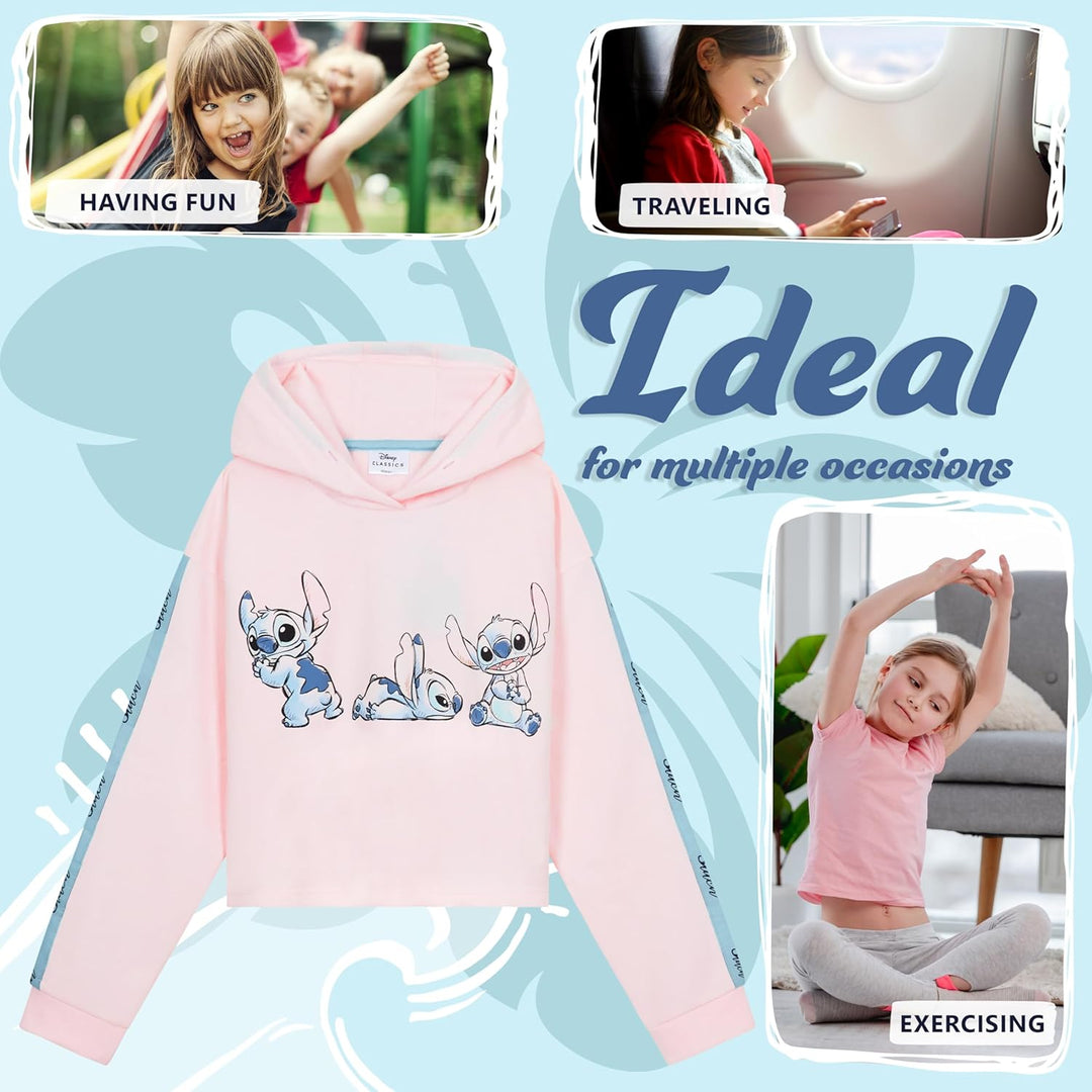Disney Stitch Hoodie Mädchen 128-164 cm, Cropped Kapuzenpullover Kinder Teenager, Leichtes Sweatshir