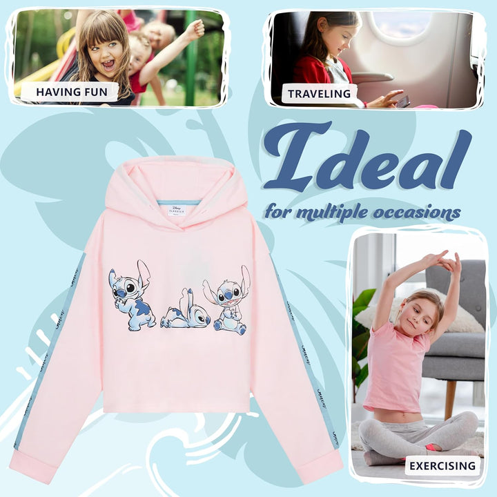 Disney Stitch Hoodie Mädchen 128-164 cm, Cropped Kapuzenpullover Kinder Teenager, Leichtes Sweatshir