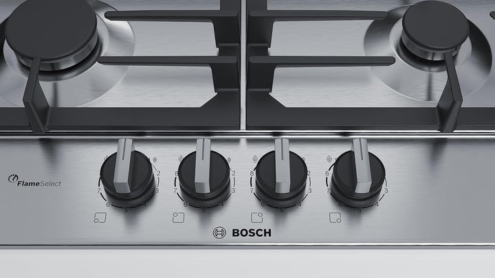 Bosch PCP6A5B90 autarkes Einbaukochfeld, Gas-Kochfeld Edelstahl 60 cm mit Drehreglern