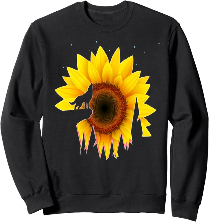 Funny wolf With sunflower Spring Summer, wolves Silhouette Sweatshirt
