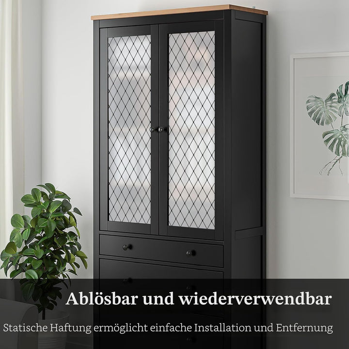 FEOMOS Fensterfolie Schwarze Gitter, Milchglasfolie Statisch Haftend Fensterfolie, Blickschutzfolie