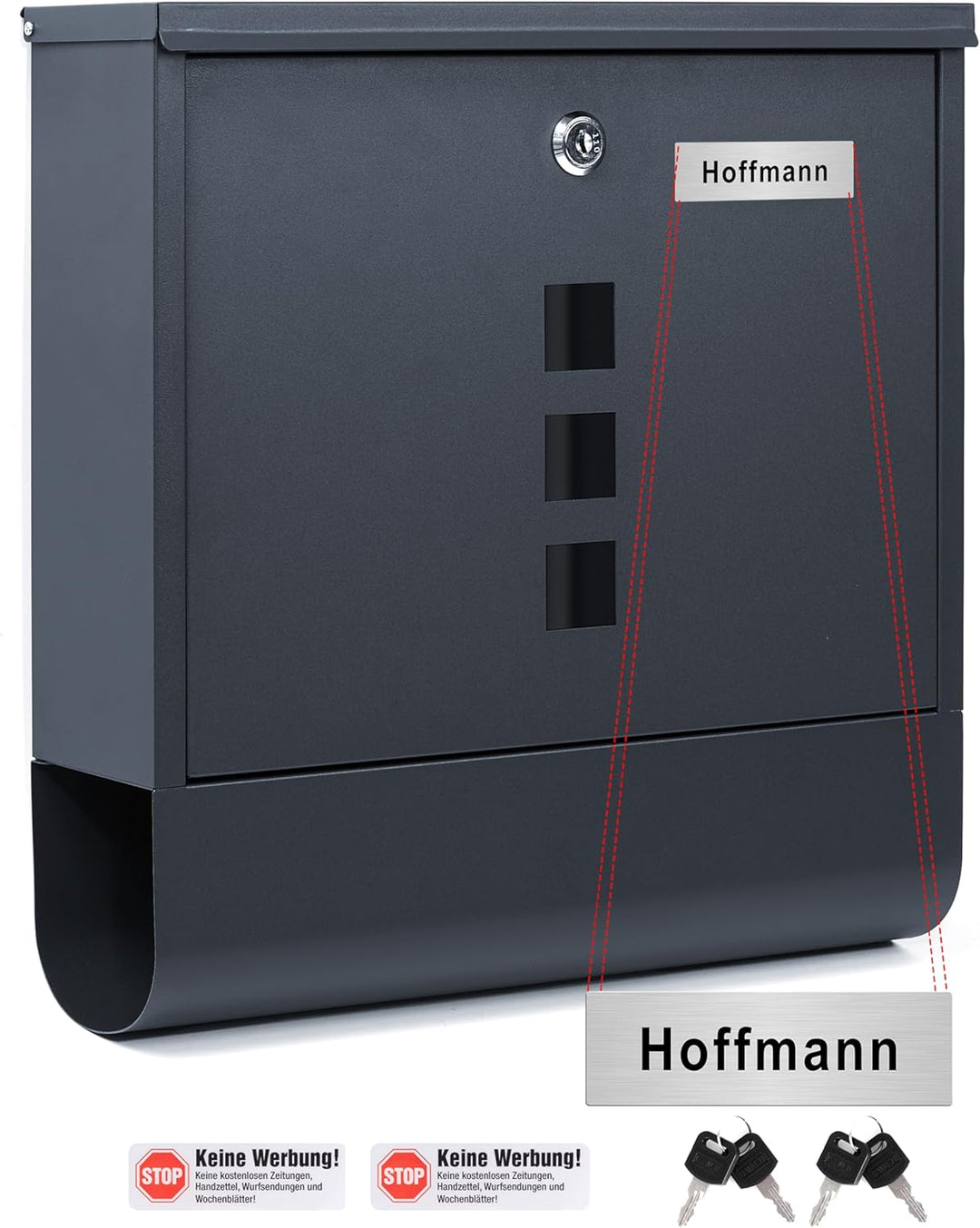Zedelmaier XXL personalisiert Briefkasten mit Edelstahl Namensschild Anthrazit Wandbriefkasten Postk