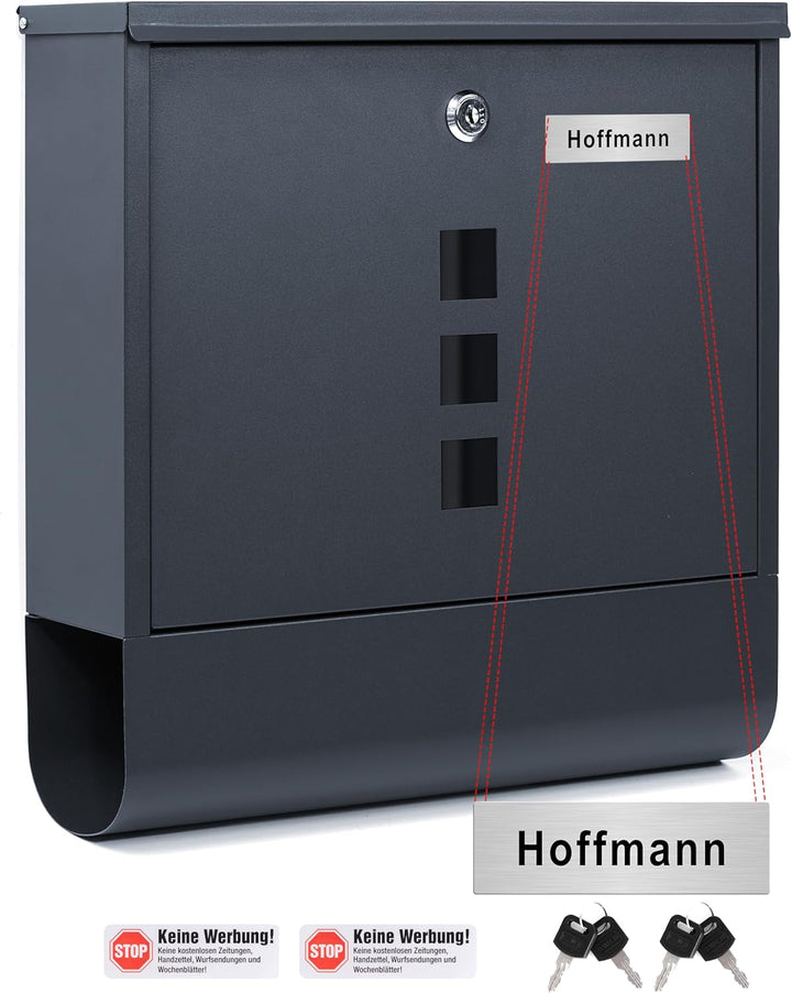 Zedelmaier XXL personalisiert Briefkasten mit Edelstahl Namensschild Anthrazit Wandbriefkasten Postk