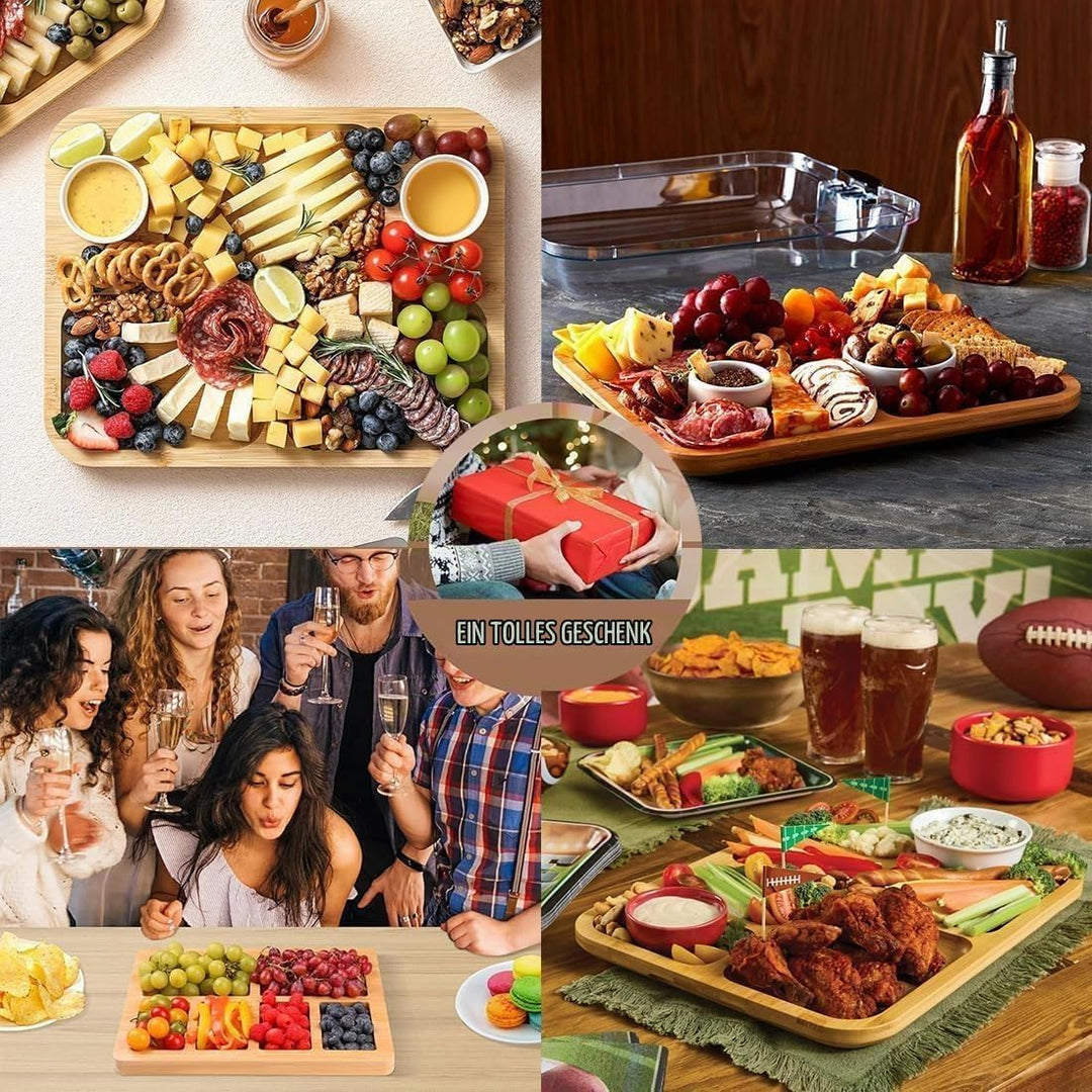 ERNAN Käsebrett mit Deckel für Partys Reisen, Servierplatte mit Fächern Griff für Snacks Fleisch Des