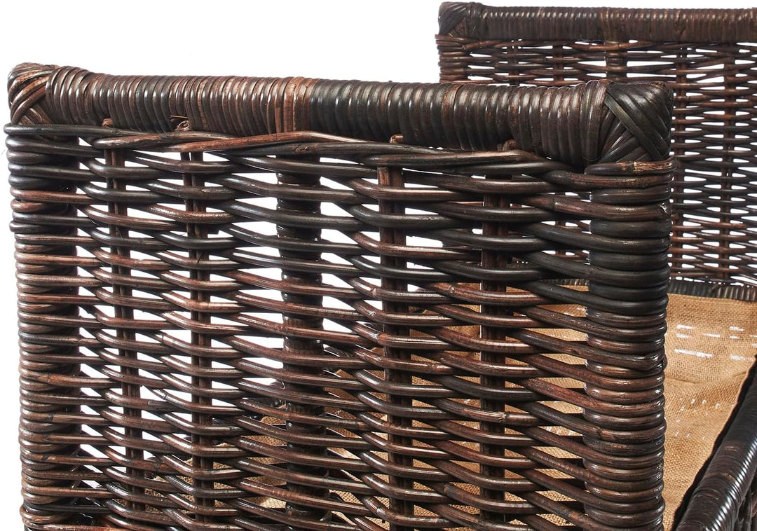 Kobolo Kaminholzablage Kaminholzregal - krabu Rattan - mit Leinenstoff - 75x44x45cm