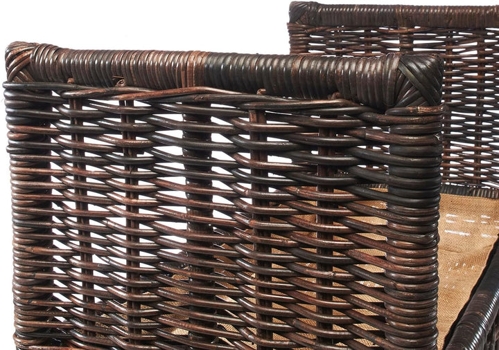 Kobolo Kaminholzablage Kaminholzregal - krabu Rattan - mit Leinenstoff - 75x44x45cm