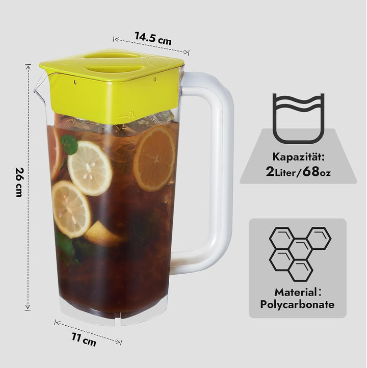 CURTA krug 2liter Wasserkrug Mit Deckel Mit Griff mit Skala, Kunststoff Für kühlschrank,2 liter pitc
