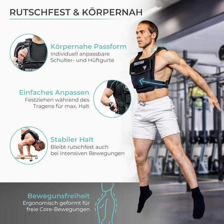PULLUP & DIP Gewichtsweste – Modular anpassbar von 1-15 kg – Weighted Vest für Calisthenics, HIIT &