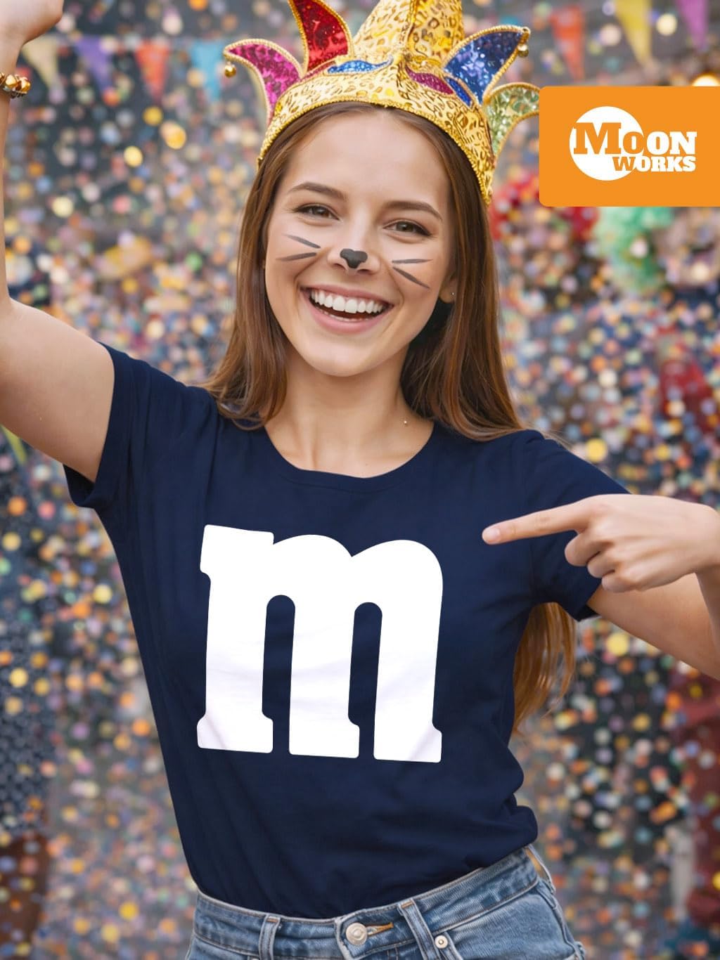 MoonWorks® Damen T-Shirt Gruppen-Kostüm M Aufdruck Kostüm Idee Fasching Karneval Verkleidung Mm Navy
