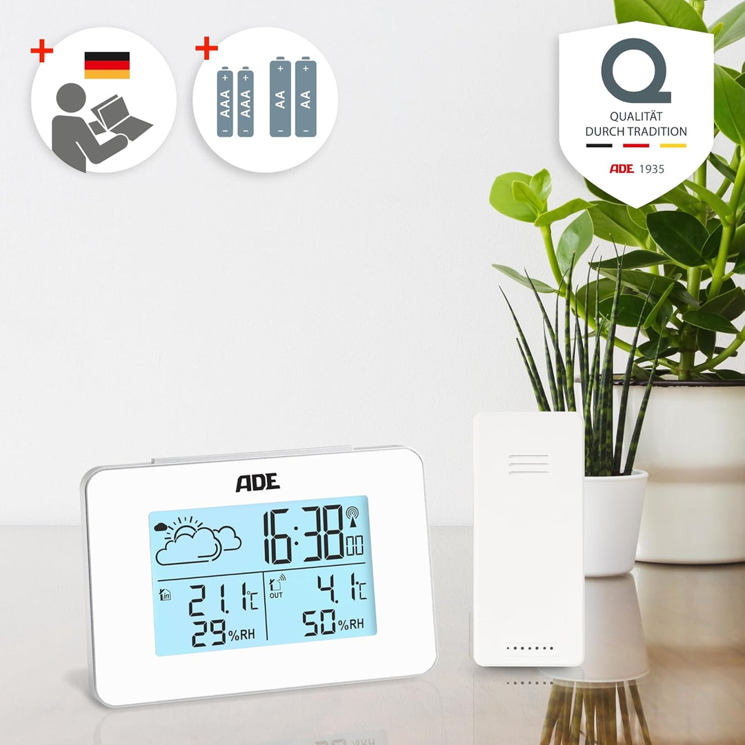 ADE Digitale Wetterstation Funk mit Aussensensor | Innen und Aussentemperatur | Luftfeuchtigkeitsmes