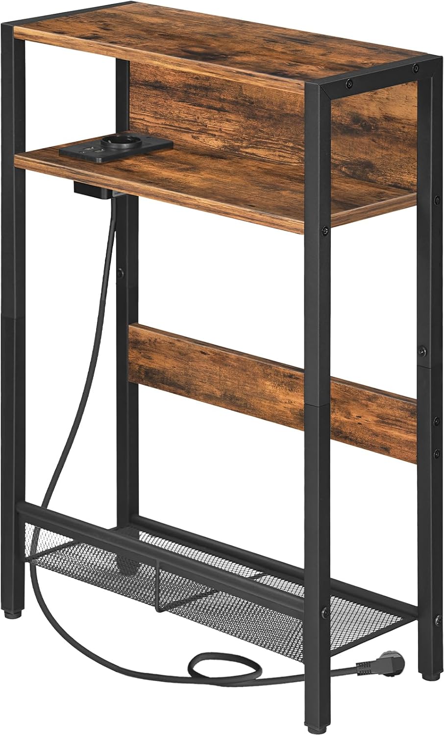CHOEZON Beistelltisch Schmal, Sofatisch mit Ladestation, Nachttisch mit 2 Holzwerkstoffplatten und 1