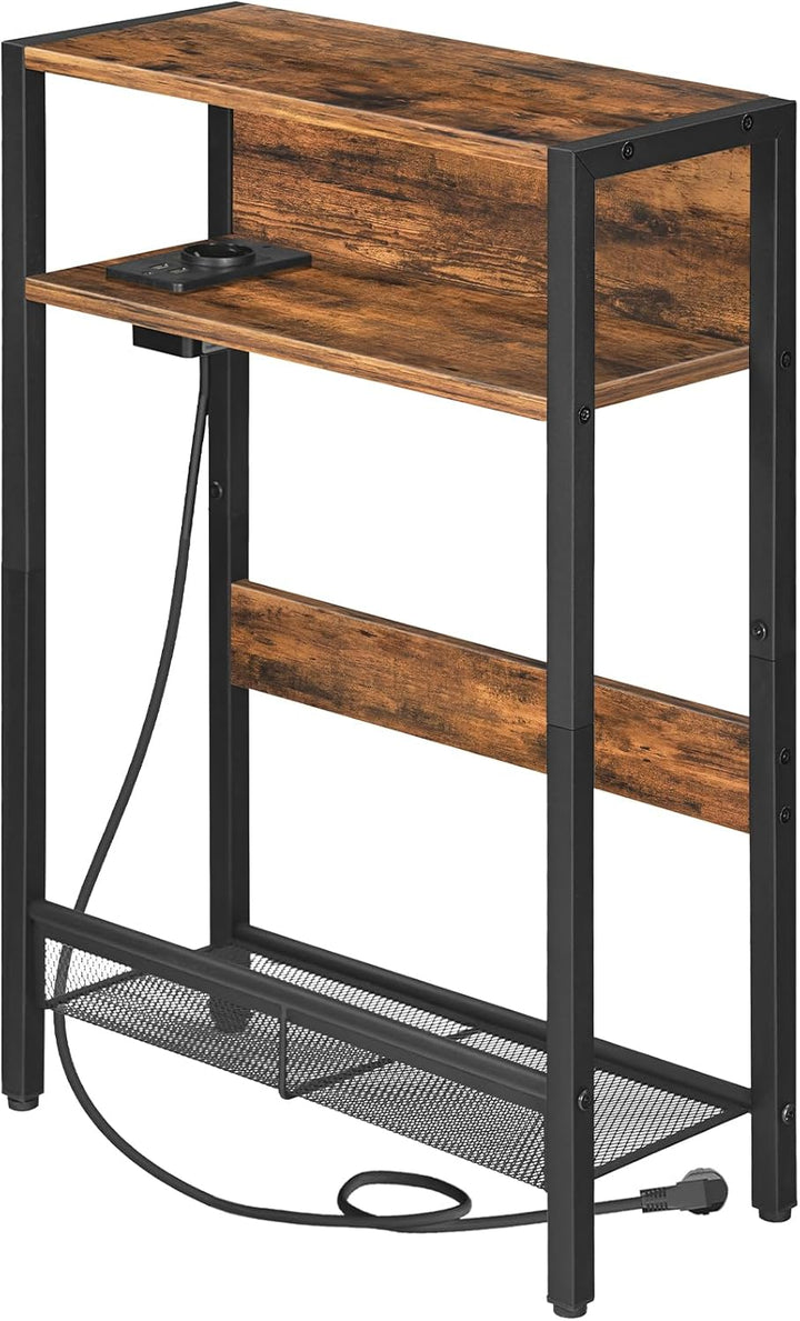 CHOEZON Beistelltisch Schmal, Sofatisch mit Ladestation, Nachttisch mit 2 Holzwerkstoffplatten und 1