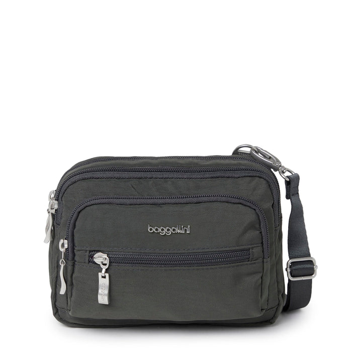 Baggallini Triple Zip Mini Sac bandoulière, Gris Charcoal, Charcoal