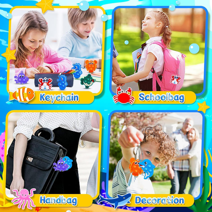 30Stk Silikon Pop Spielzeug Set für Kinder - Tierische Anti-Stress Schlüsselanhänger mit 8 Designs,