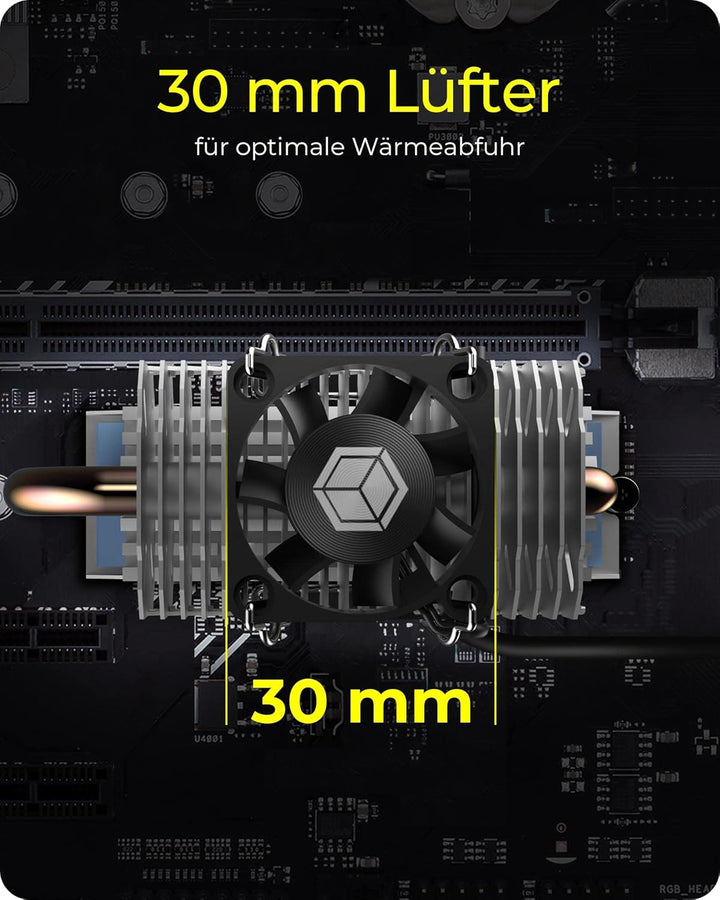 ICY BOX M.2 Heatpipe Kühler mit 30 mm Lüfter Bauhöhe für M.2 SSD (2280), Aluminium, Silber IB-M2HSF-