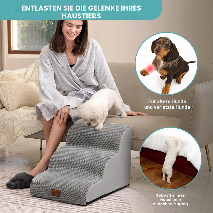 COZY KISS Hundetreppe für Kleine Hunde 40cm, Haustiertreppe für Couch aus Hochdichtem Schwamm, Hunde