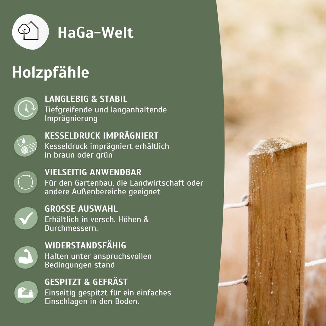 HaGa® Holzpfahl Baumpfahl Pfahl Zaunpfahl 5cmØ x 150cm Höhe aus Kiefer 5 St. - 150cm - Zaunbau - wit
