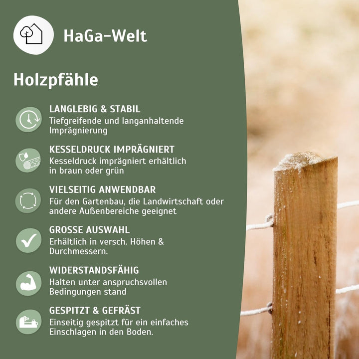 HaGa® Holzpfahl Baumpfahl Pfahl Zaunpfahl 5cmØ x 150cm Höhe aus Kiefer 5 St. - 150cm - Zaunbau - wit