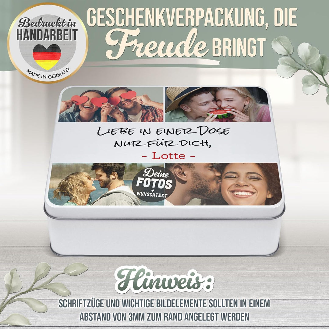 Print Royal PR Geschenkdose selbst gestalten mit 4 Fotos & 3 Zeilen Text - Blechdose bedrucken, Pers