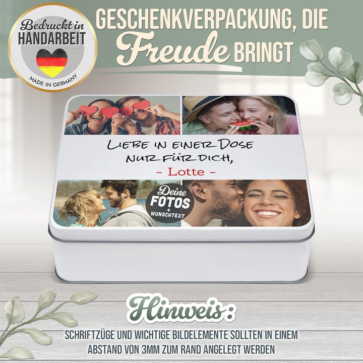 Print Royal PR Geschenkdose selbst gestalten mit 4 Fotos & 3 Zeilen Text - Blechdose bedrucken, Pers