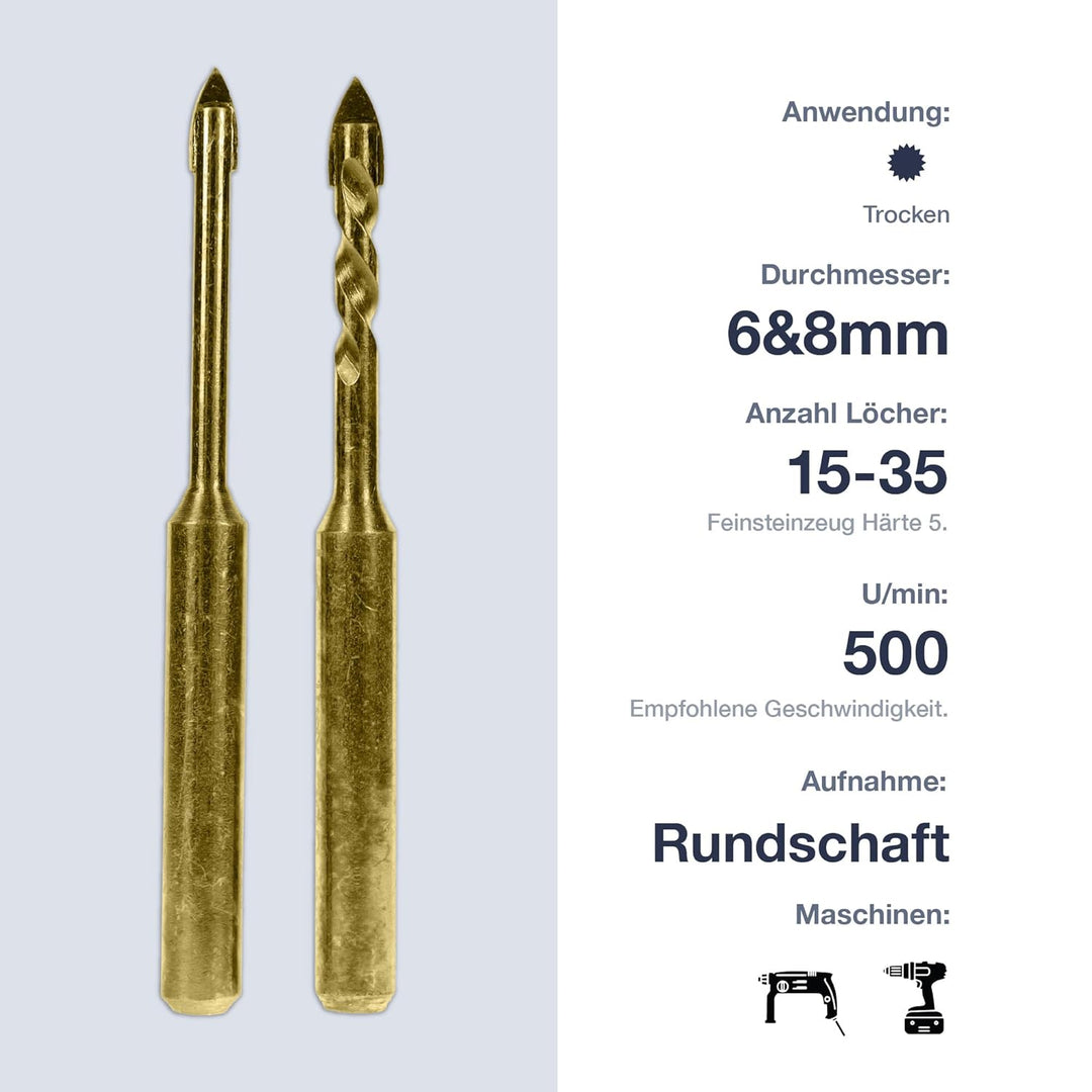 Marcrist TD850 Fliesenbohrer Set 6mm / 8mm - Hard Ceramic Bohrer für harte Fliesen, Keramik, Granit