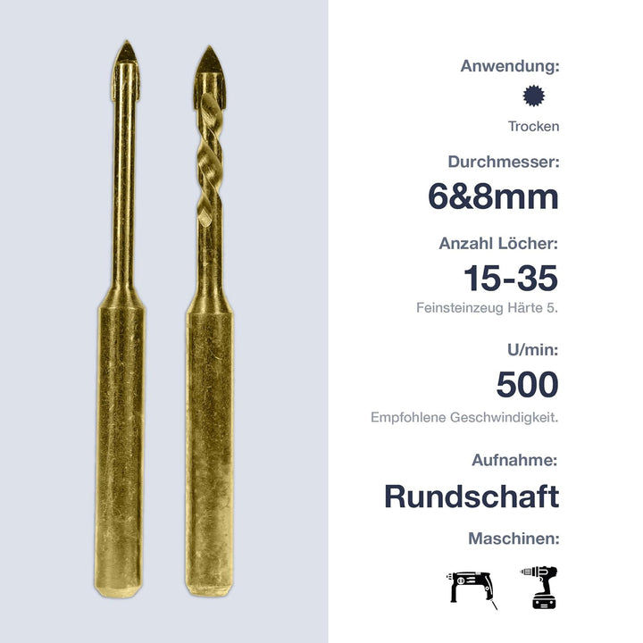 Marcrist TD850 Fliesenbohrer Set 6mm / 8mm - Hard Ceramic Bohrer für harte Fliesen, Keramik, Granit
