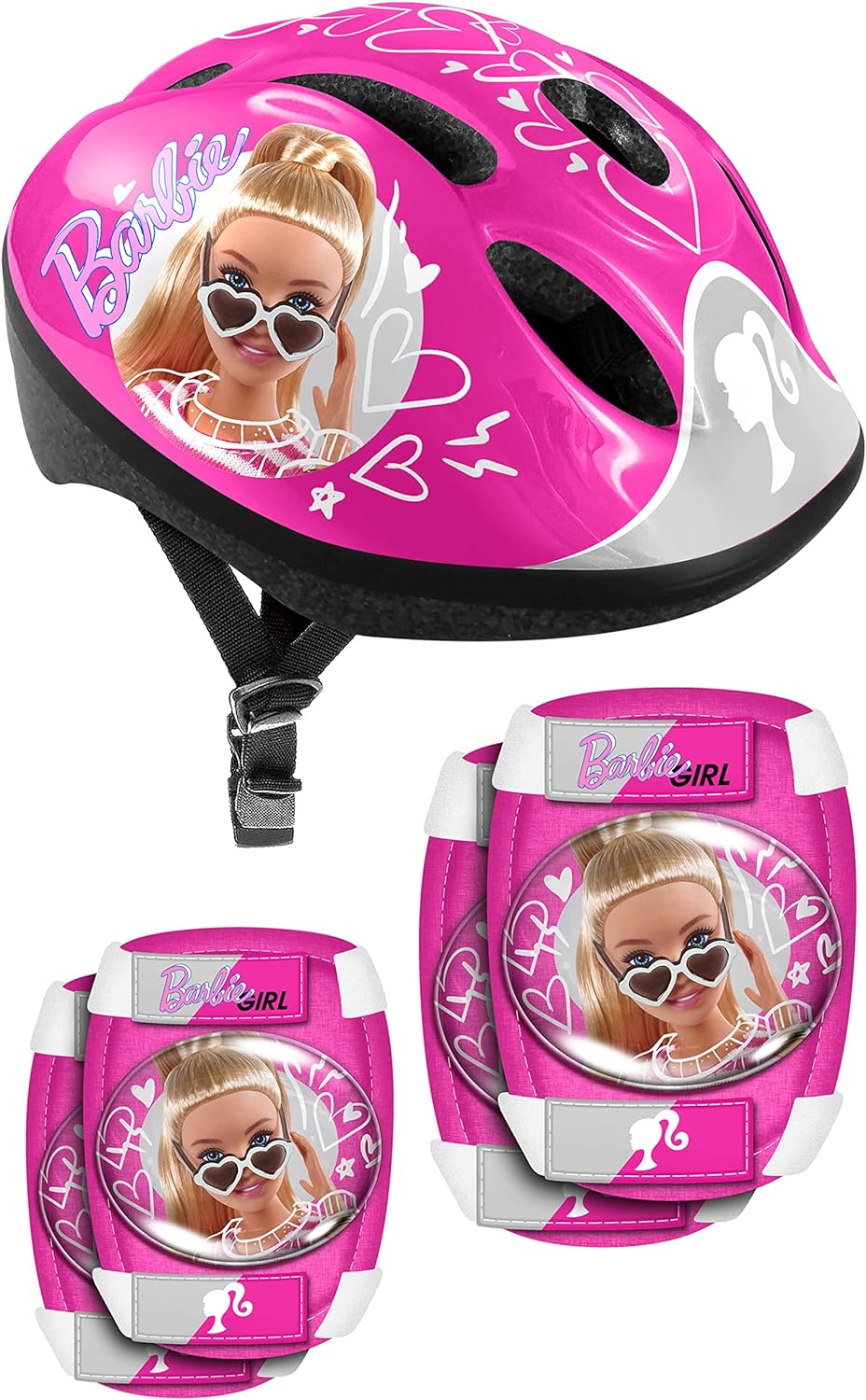 STAMP Girls Helmet + Elbow & Knee Pads Barbie, PINK, S BARBIE PINK, BARBIE PINK