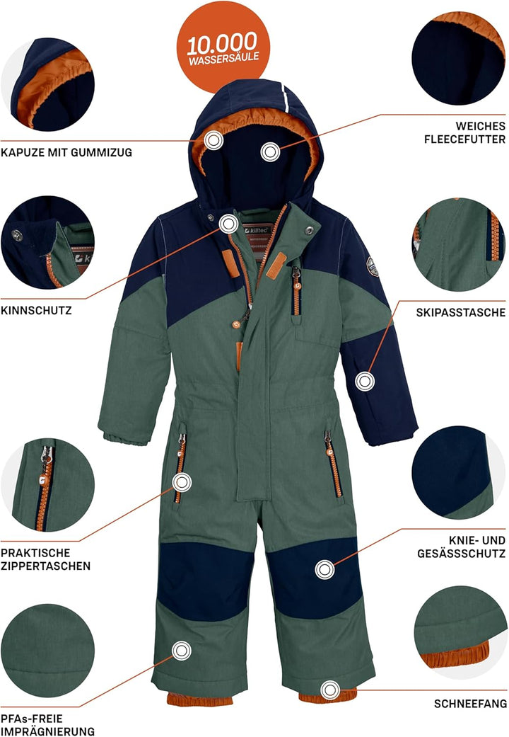 Killtec Kesley Mini Skioverall/Schneeanzug mit Kapuze und Schneefang, waldgrün, 122/128