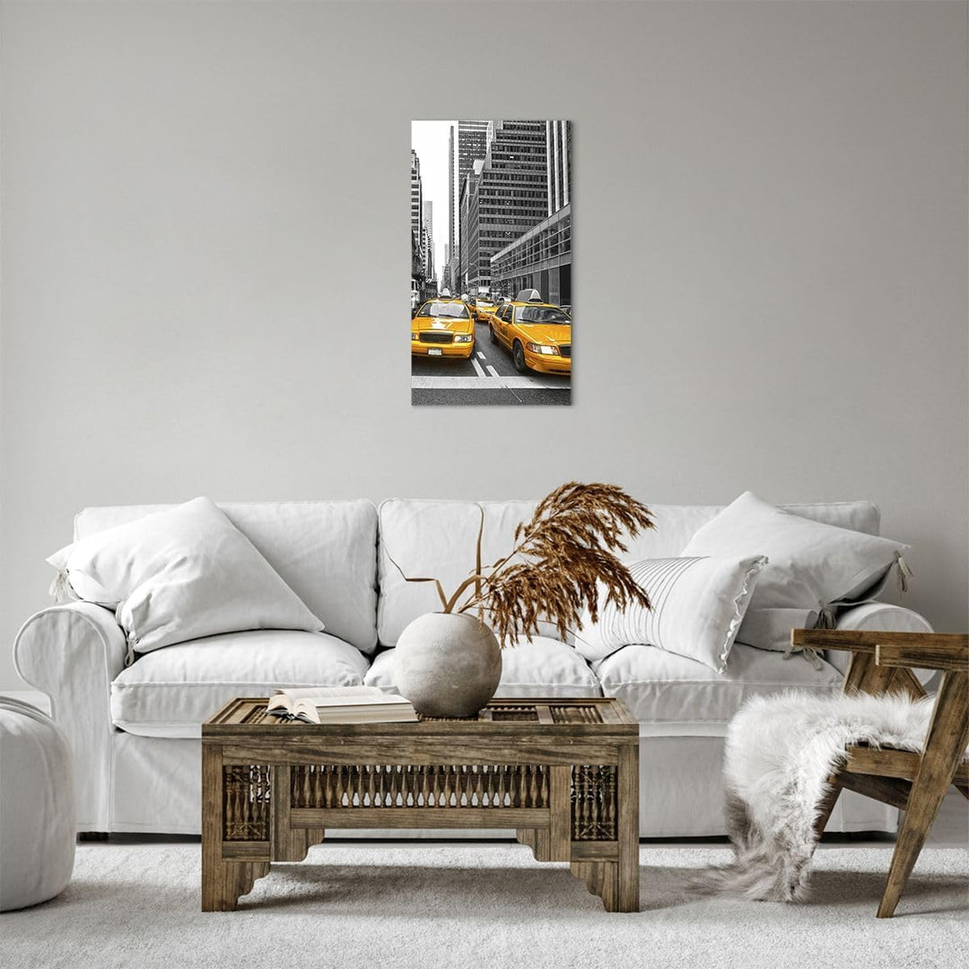 Bilder auf Leinwand Taxi Stadt Strasse Transport Leinwandbild mit Rahmen 45x80cm Wandbilder Dekorati