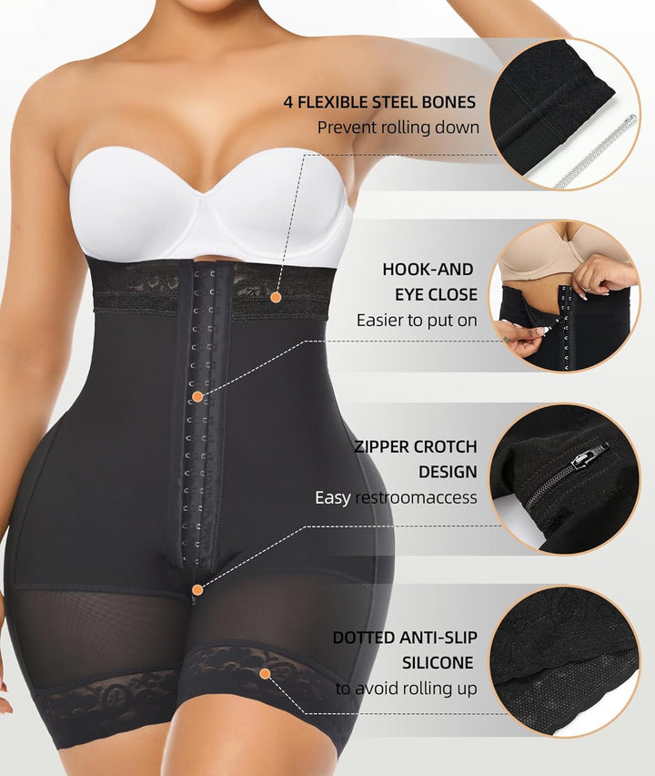 YIANNA Shapewear Damen Bauchweg Stark Formend Hohe Kompression Body Shaper Bodysuit Miederbody Fajas