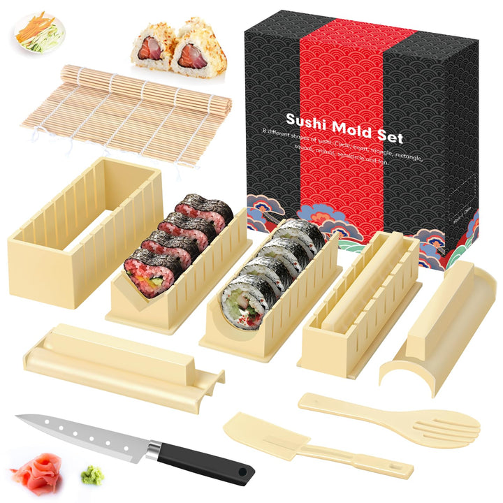 SKYSER Sushi Maker set, 12 Artikel Sushi Maker Kit für Anfänger zum selber machen, Kann als Sushi Te