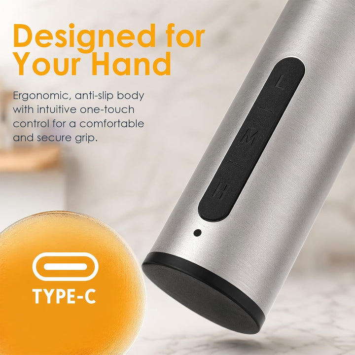 Milchaufschäumer Elektrisch, USB-C Akku, 5 abnehmbare Quirl-Schneebesen, Tragbarer Hand-Milchschäume