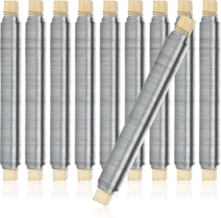 com-four® 10x Blumenwickeldraht-Set, Bindedraht verzinkt, auf Holzstab gewickelt, Stärke 0,65 mm, 10